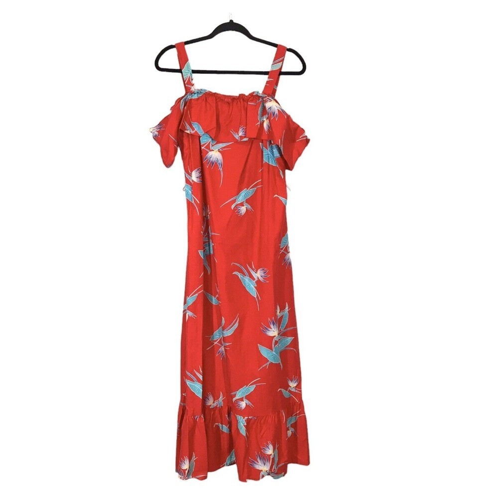 VTG Kimo's Polynesian Shop Womens Dress Red Bird Of Paradise Hawaiian Maxi Dress